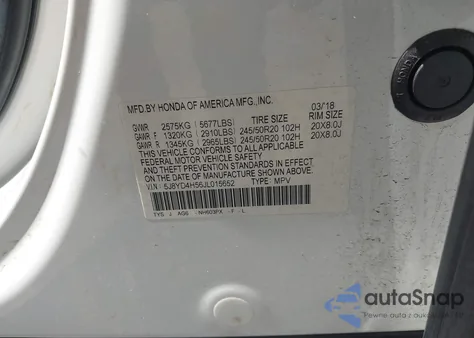 2018 Acura Mdx Technology Package Acurawatch Plus Pkg from USA, damaged, VIN 5J8YD4H56JL015652